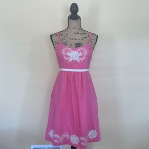 MOULINETTE SOEURS Anthropologie Pink Embroidered Dress